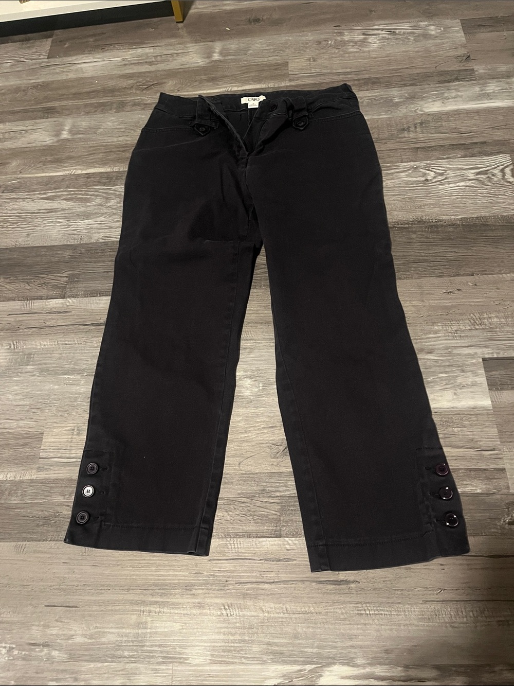 Cato Black Cropped Wide-Leg Capris with Hem Buttons